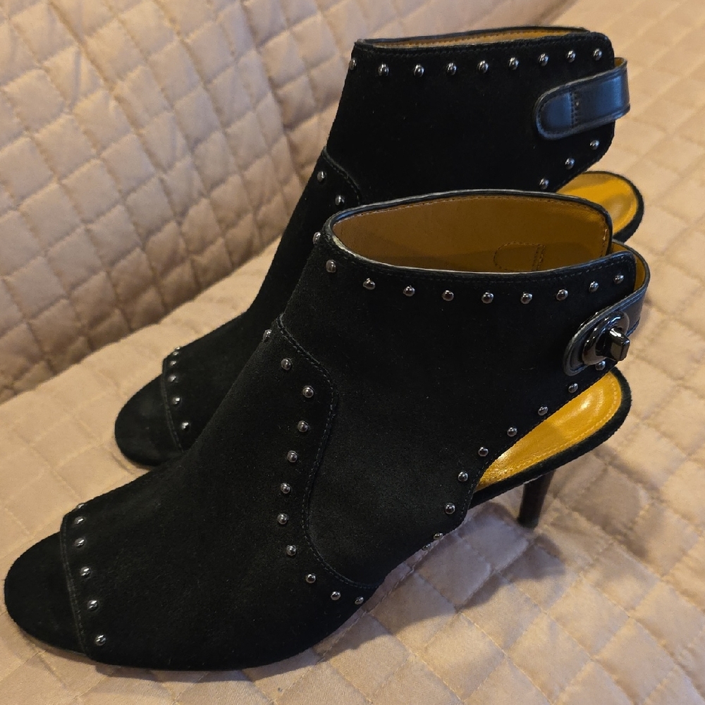 Coach Black Suede Studded Open-Back Mules